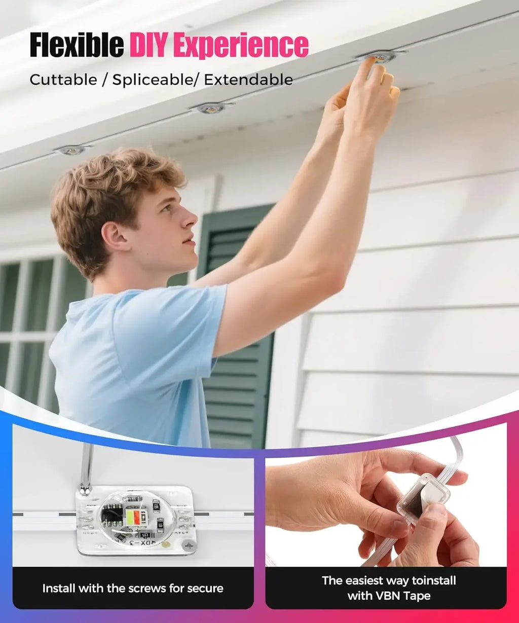 LED Permanent Outdoor Lights IP65 Waterproof RGBIC Eave Lights With Remote for Christmas New Year Roof DIY Holiday String Light - Luvia