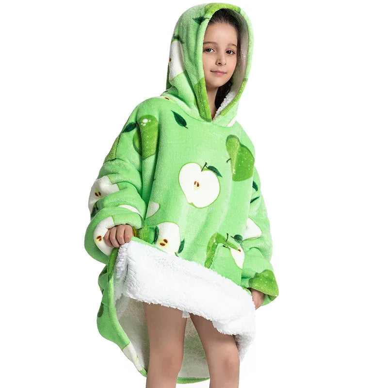 Oversized Wearale Blanket Hoodie Flannel Sherpa Fleece Warm Soft Winter Hoodie Sweatshirt for Kids Adults Home Blanket Snuggle - Luvia