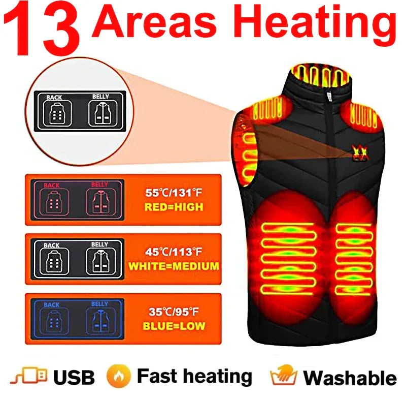 17/13/9 Areas Usb Heated Jacket Men Women Electric Heated Vest Heating Vest Heated Bodywarmer Usb Inner Heat Vest Veste - Luvia