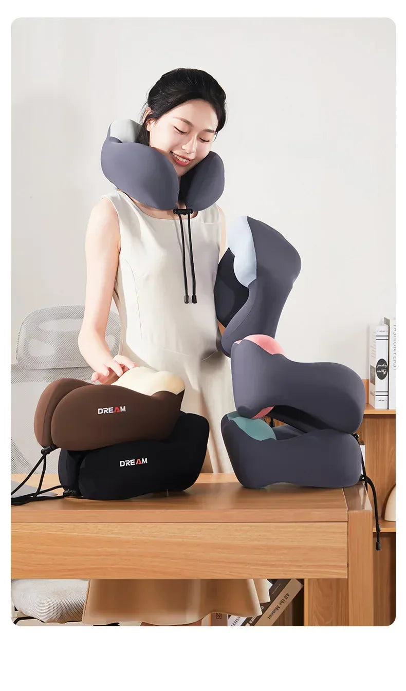 Memory Foam U-Shaped Neck Pillow for Travel & Airplane - Ergonomic Cervical Support Pillow with Portable Design Washable Cover - Luvia