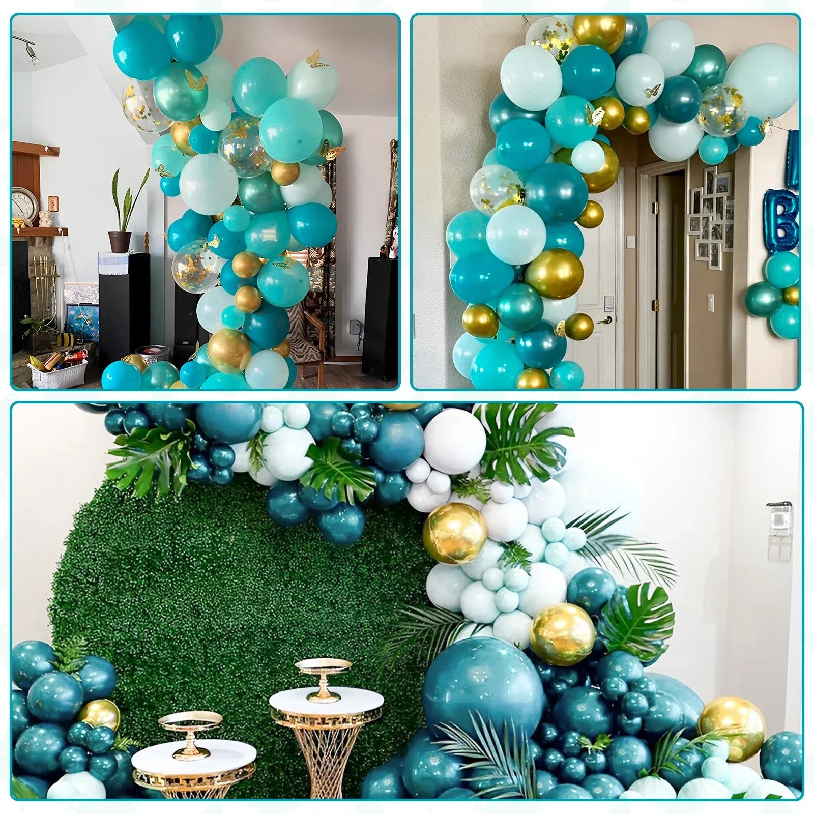 133Pcs Balloons Garland Arch Kit Latex Blue Green Balloons Turquoise Sequined Balloon with Butterfly Birthday Party Supply - Luvia