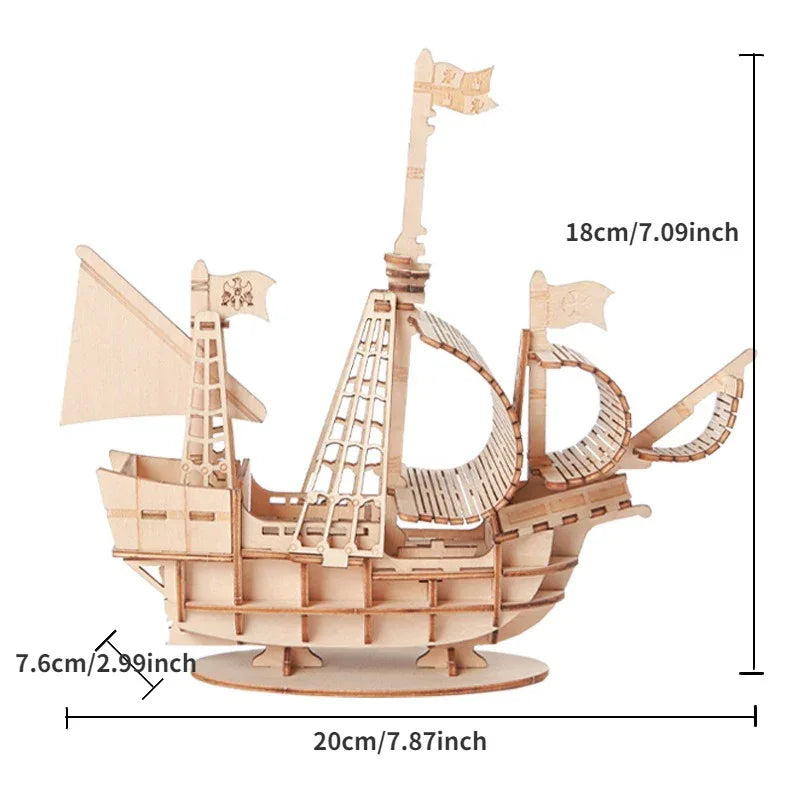 1PC 3D Sailboat Wooden Puzzle Assembly Model Puzzle DIY Wooden Crafts 3D Puzzle Gifts Desktop Decoration - Luvia
