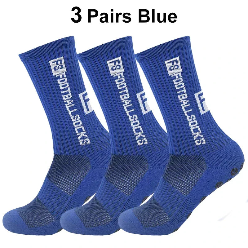 3 Pairs FS Non-slip Football Socks Men Women Sports Anti-Slip Soccer Stockings Silicone Bottom Breathable Outdoor Soccer Socks - Luvia