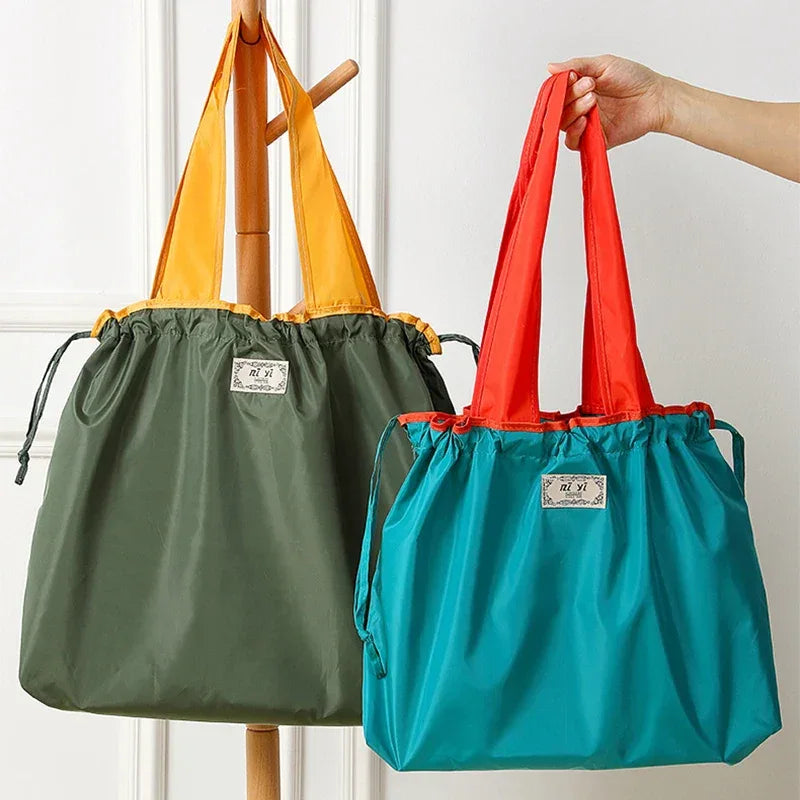 1-Pack Reusable Shopping Bag, Large Capacity Foldable Drawstring Eco-friendly Storage Bag, Casual Shopping Shoulder Bag - Luvia