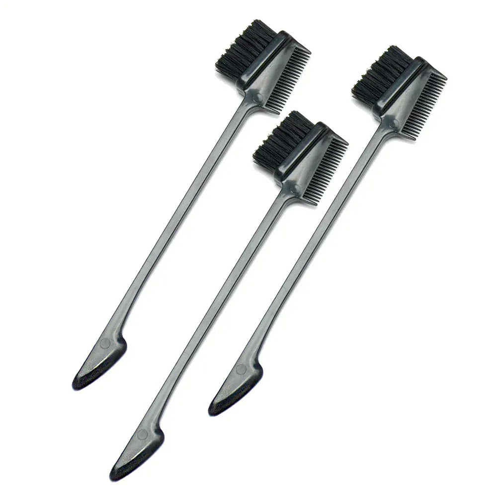  Hair Brushes,Double Side Edge Control Hair Brush Set of 2 - 3-in-1 Comb Grooming Tool for Women Girls Hair Edge Eyebrow Brushe - Luvia