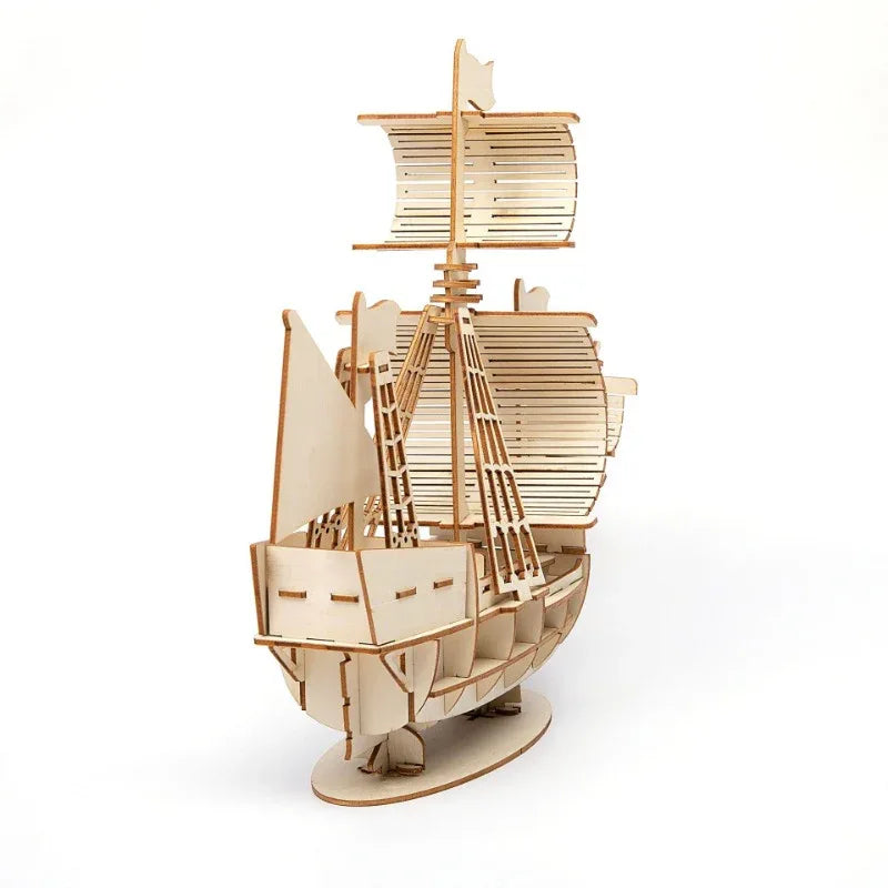 1PC 3D Sailboat Wooden Puzzle Assembly Model Puzzle DIY Wooden Crafts 3D Puzzle Gifts Desktop Decoration - Luvia