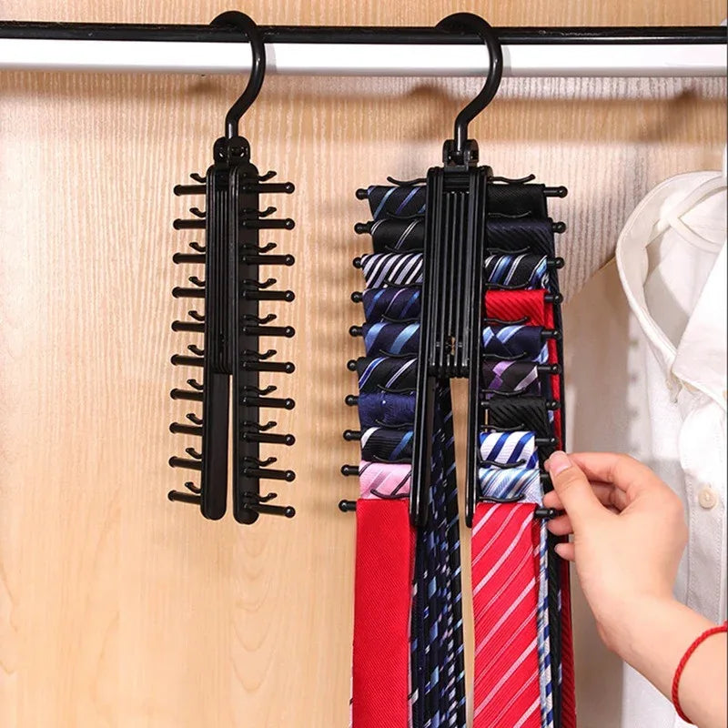 New 20row Tie Hanger Belt Storage Rack Men's Tie Adjustable Rack Closet Holder Household Organizer Racks - Luvia