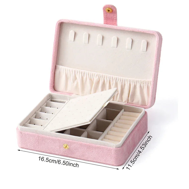 1pc Elegant Velvet Jewelry Organizer Box Portable Necklace Bracelet Earrings Rings Display Storage Boxes for Travel or Home Use - Luvia
