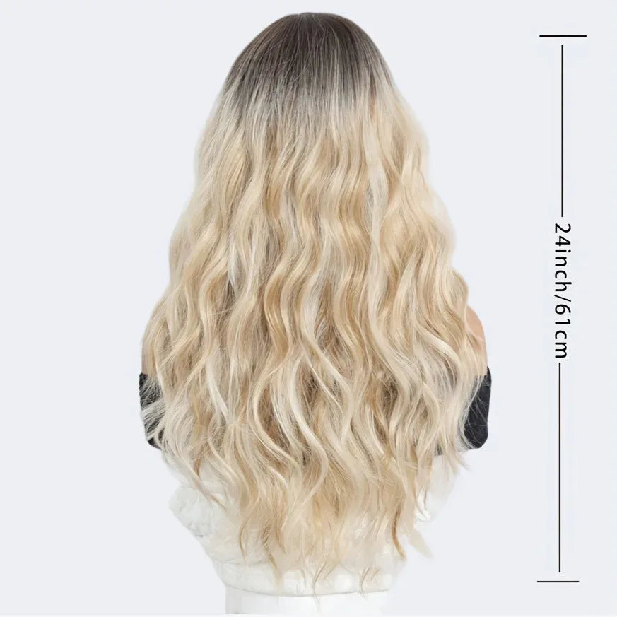 [Heat Resistant Wig] Elegant Heat Resistant Long Curly Wave Wig with Bangs | Synthetic Hair, Suitable for Beginners, Ideal for D - Luvia