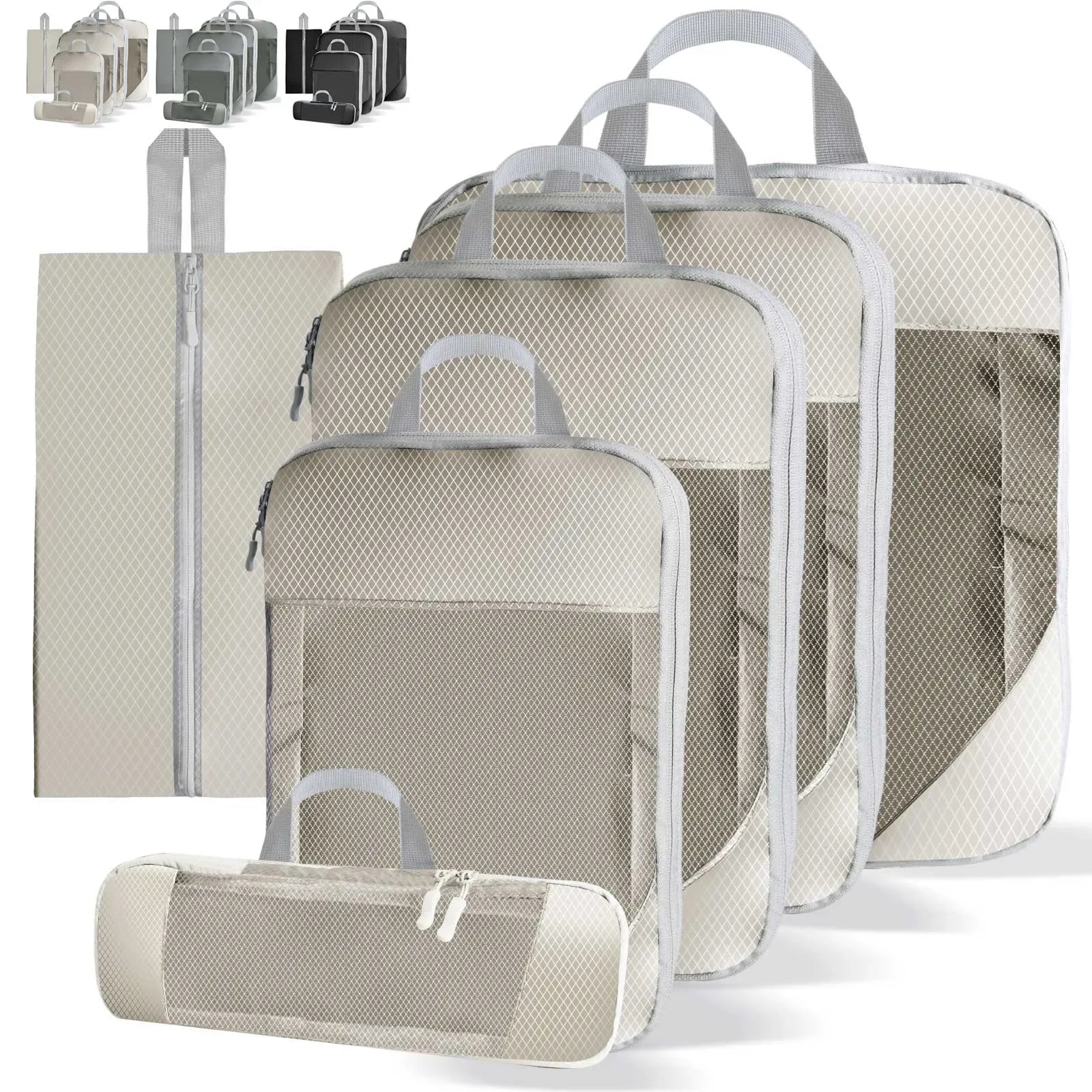 6Pcs Compression Packing Cubes Set for Travel Packing Cubes Compression Compressible Storage Bags for Carry On and Suitcases - Luvia