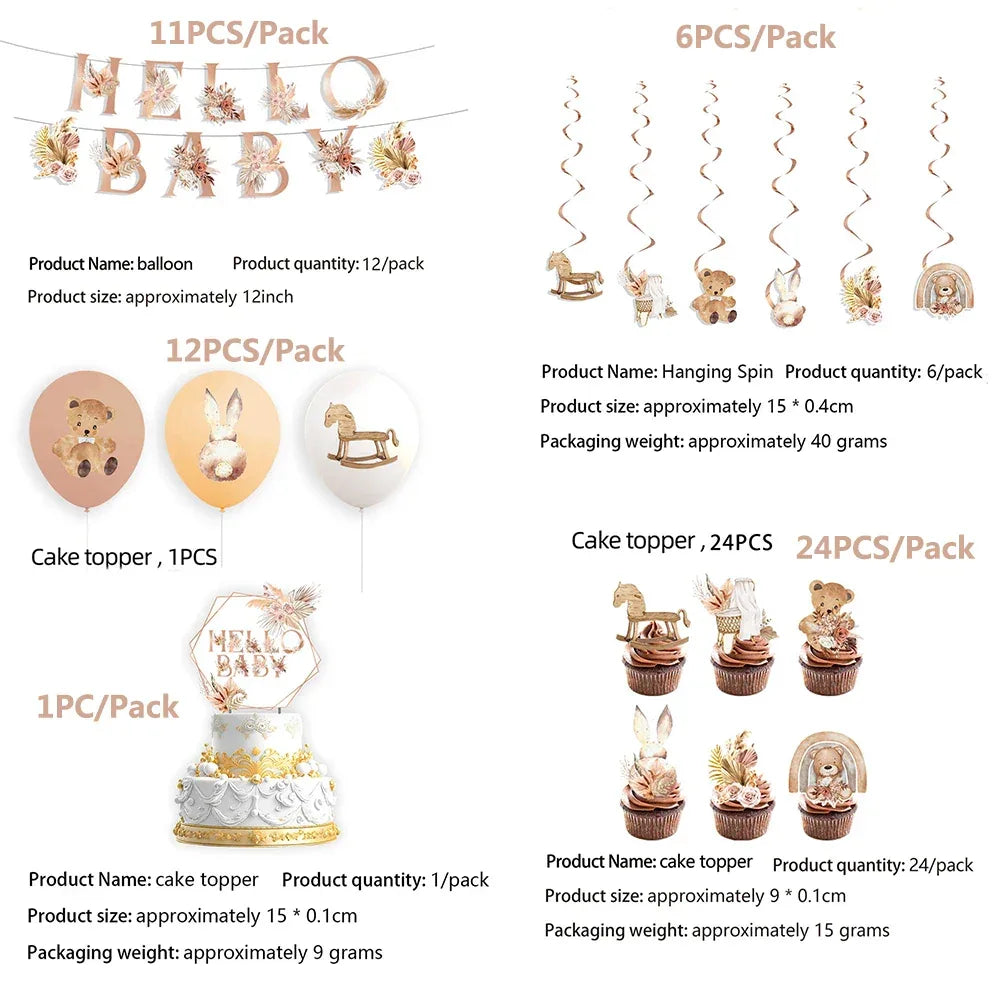 kit Kids Birthday Party Balloons Hello Baby Boy Girl DIY Cake Topper Paper Tableware 1st Birthday Party Baby Shower Decorations - Luvia