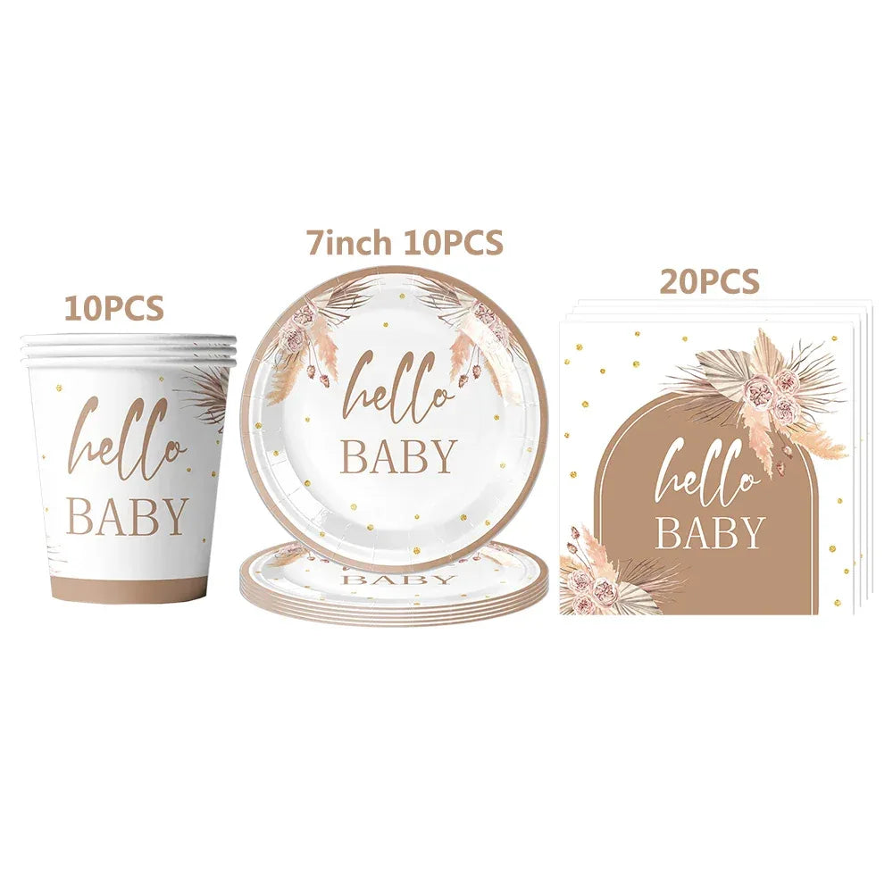 kit Kids Birthday Party Balloons Hello Baby Boy Girl DIY Cake Topper Paper Tableware 1st Birthday Party Baby Shower Decorations - Luvia