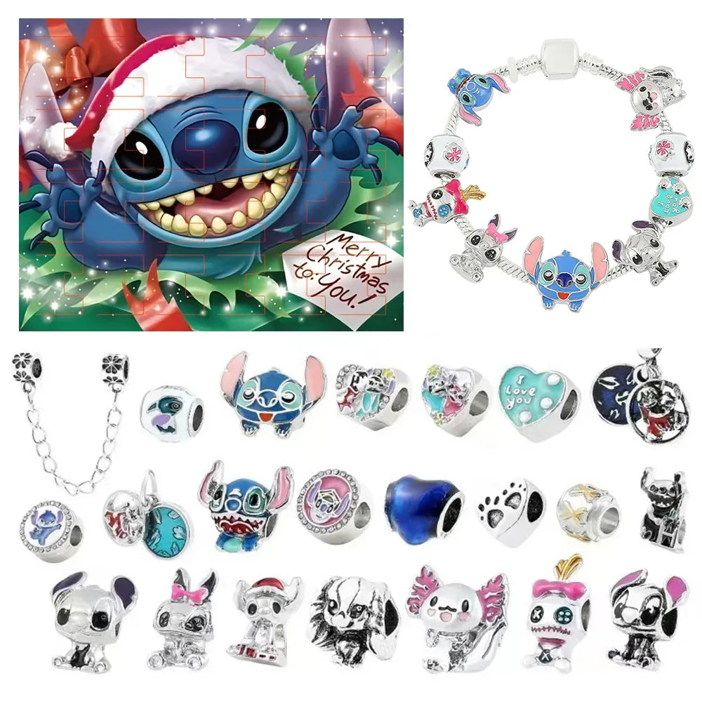 Disney Stitch Mickey Mouse Christmas Advent Calendar Bracelets 24 Days Countdown Calendar Diy Jewelry Making Cute Christmas Gift - Luvia