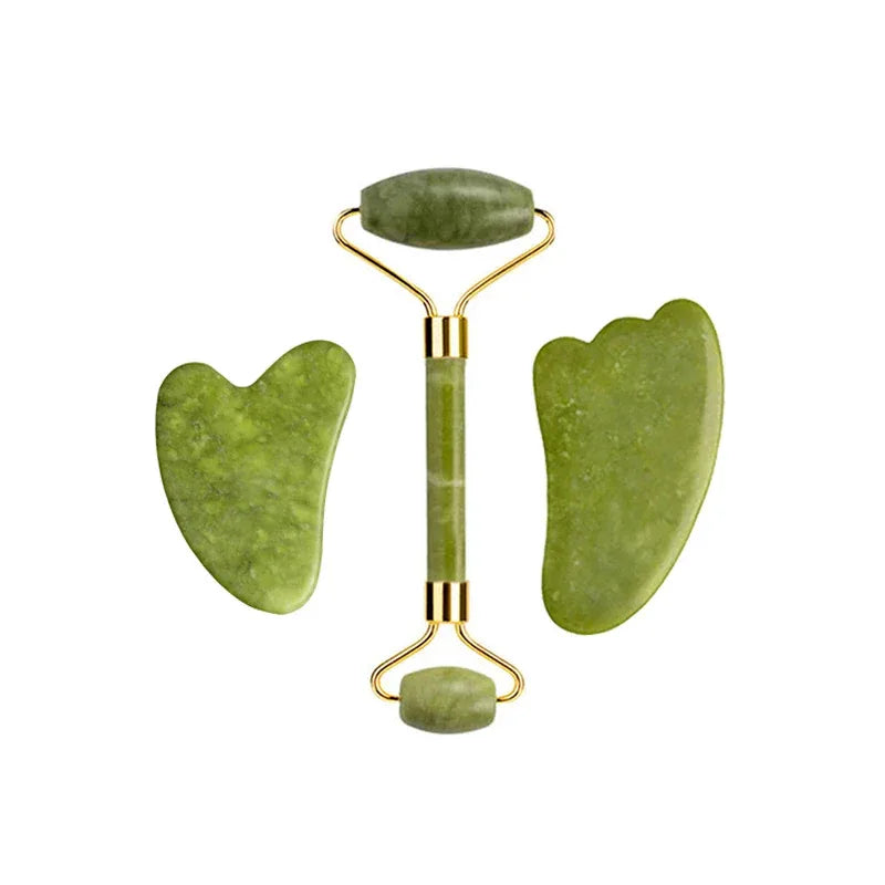 Natural Jade Roller Gua Sha Massage Set Guasha Board Comb Gouache Scraper Body Acupuncture Spa Facial Anti Aging Lifting Tools - Luvia