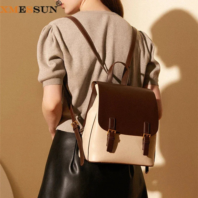 XMESSUN New Genuine leather Backpack for Women 2026 Fashion High Quality Lady Double Shoulder Large Capacity Travel Backpack - Luvia