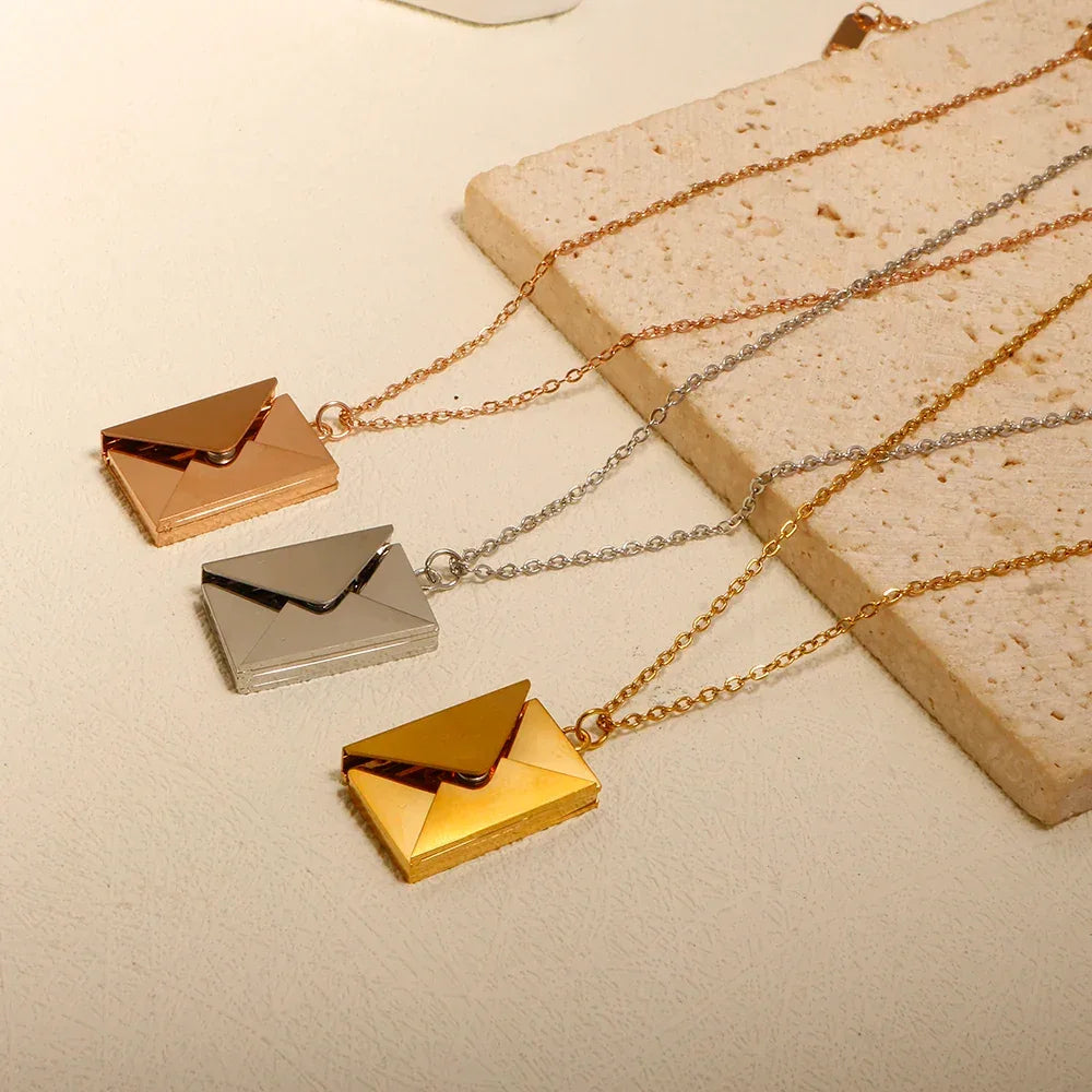 Stainless Steel Envelope Pendant Necklace Metal Waterproof Jewelry For Women - Luvia