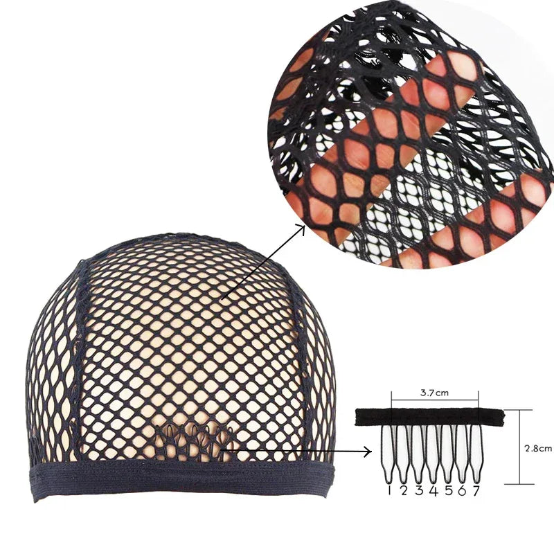 Wig Cap Black Stretchable Crochet Wig Cap with 4 Hair Clips Mesh Braided Wig Cap for Making Wig - Luvia