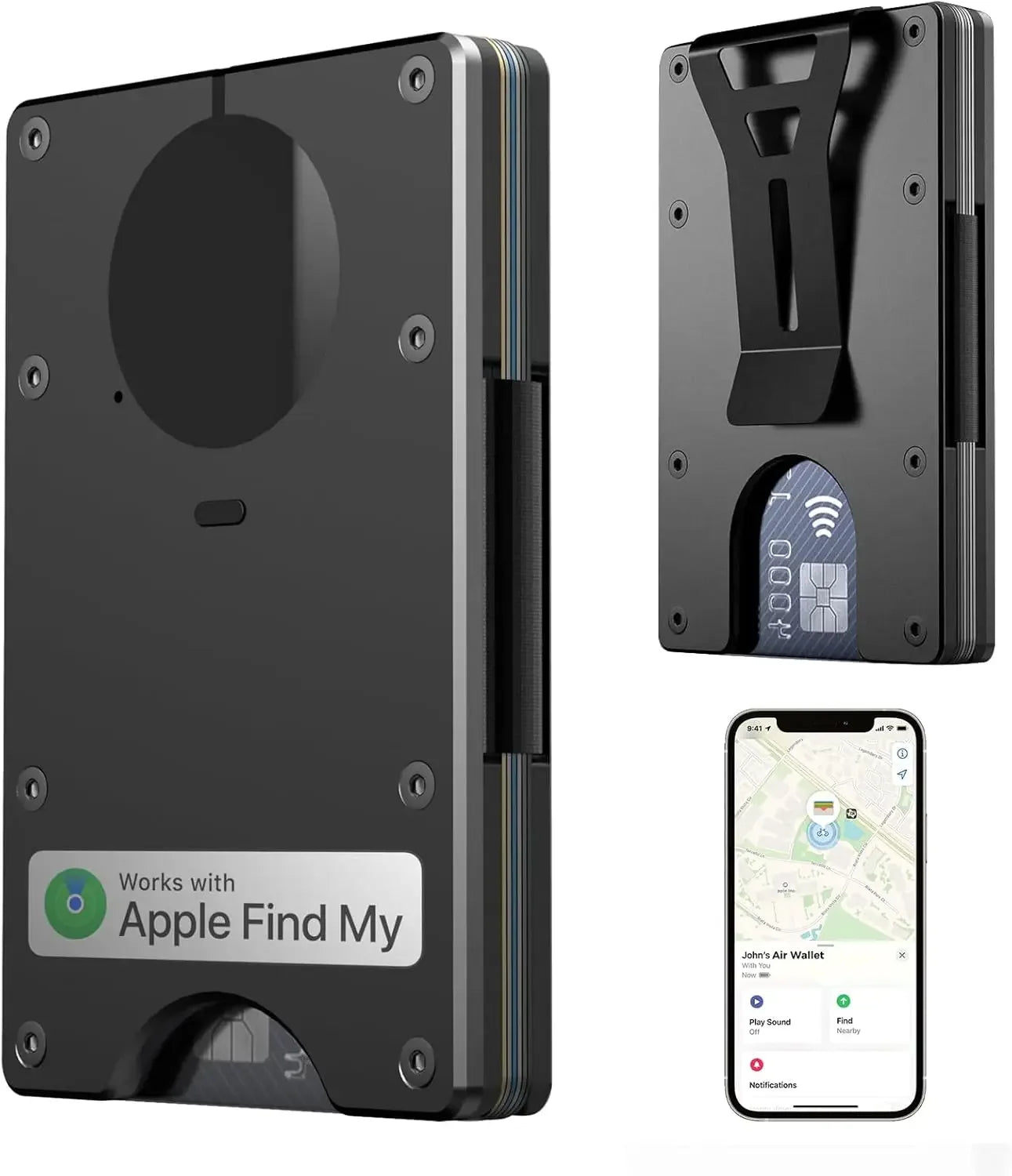 RFID Blocking Credit Card Holder, Slim Wallet For Men, Compatible with Find My iOS Only, Detachable Money Clip - Luvia