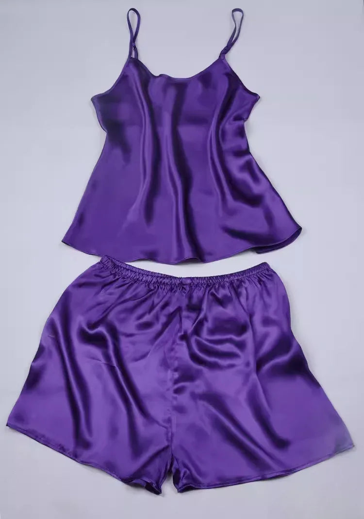 Women 100% Natural Silk 16 momme satin silk Camisole with Shorts Pajama Set Sleepwear M-2XL YM004 - Luvia
