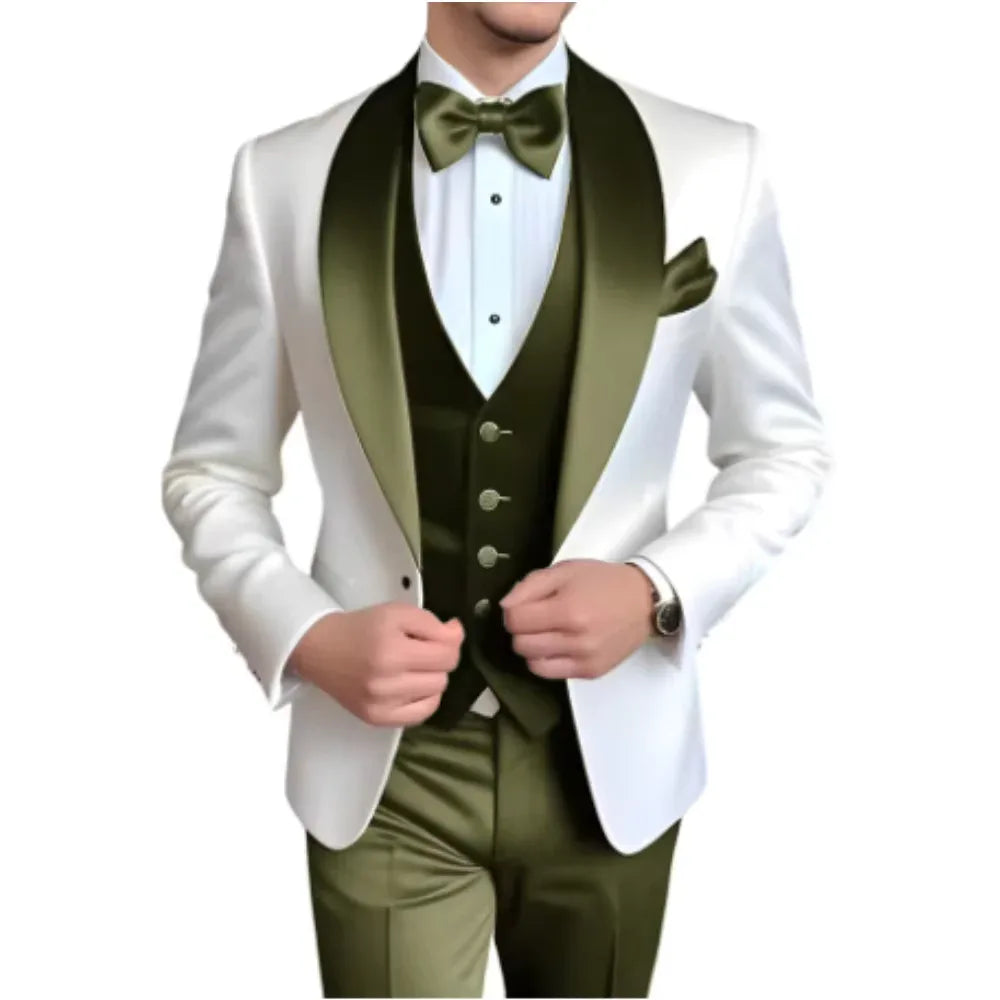 Formal 3 Piece Men's Suits Elegant Full Set Single Breasted Shawl Lapel Blazer Party Outwear Homme Costume（Jacket+Pants+Vest) - Luvia