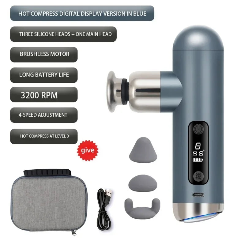 New Massage Gun Brushless Motor Percussion Deep Tissues Electric Handheld Portable Massager Relaxation Relief Body Muscle - Luvia