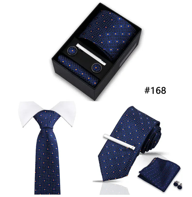 Tie Set For Men Necktie Fashion Wedding Cufflinks Box Gift Tie Clip Men Pocket Square Necktie Luxury Business Wholesale Gravatas - Luvia