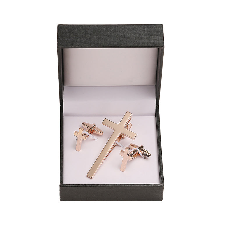 Tie clip cufflink box set square brushed enamel striped cross design men's French shirt cufflinks business suit tie clip gift