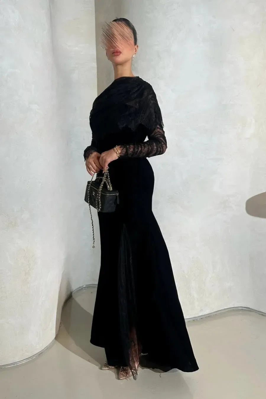 Smileven Long Sleeve Lace Evening Dresses Side Split Prom Maxi Dresses Modest Birthday Party Gowns Customized - Luvia