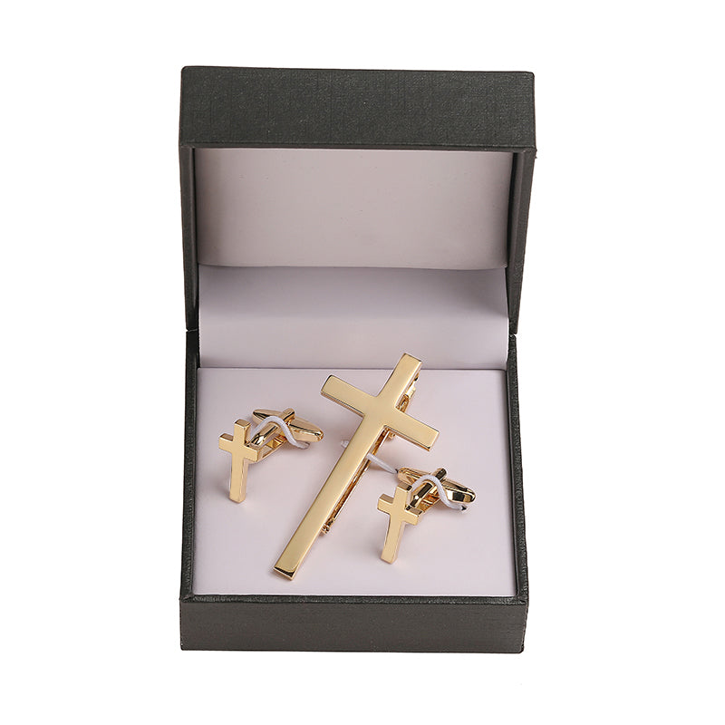 Tie clip cufflink box set square brushed enamel striped cross design men's French shirt cufflinks business suit tie clip gift
