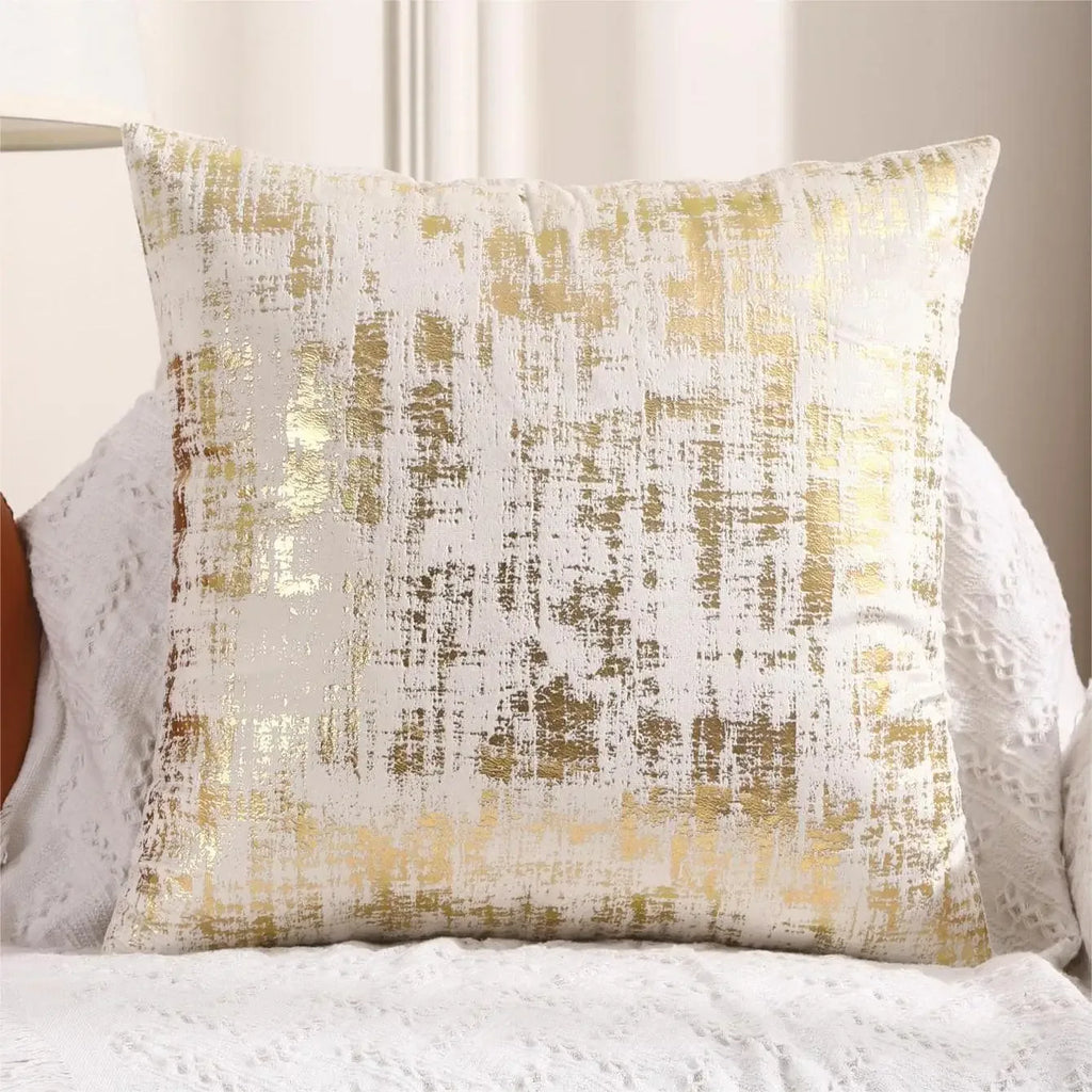 1pc Velvet Gold Printing Cushion Cover 45x45cm Decorative Throw Pillow Cover for Sofa Livingroom Decor Pillowcase - Luvia