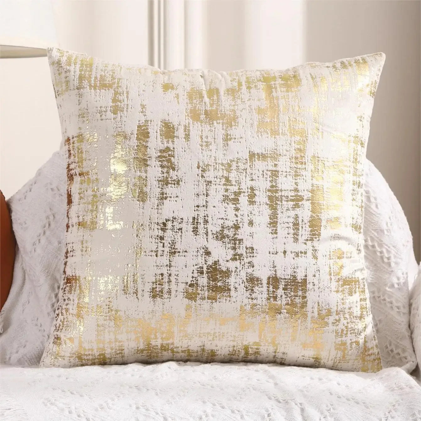 1pc Velvet Gold Printing Cushion Cover 45x45cm Decorative Throw Pillow Cover for Sofa Livingroom Decor Pillowcase - Luvia