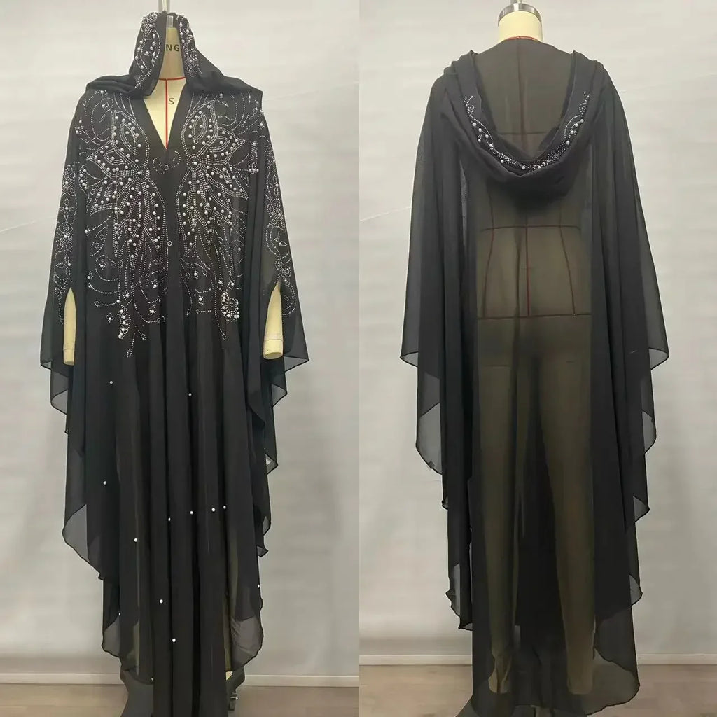 Thin Hooded Cloak Women Clothing Cape Dress Fashion Clothes Vintage Streetwear Ponchos Coats Jackets Bling Diamond Party - Luvia