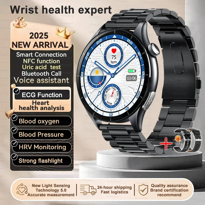 2025 New Body Fat Analysis Health Smart Watch ECG+PPG Uric Acid Lipid Blood Pressure NFC Clock Call Smartwatches For Men Women - Luvia