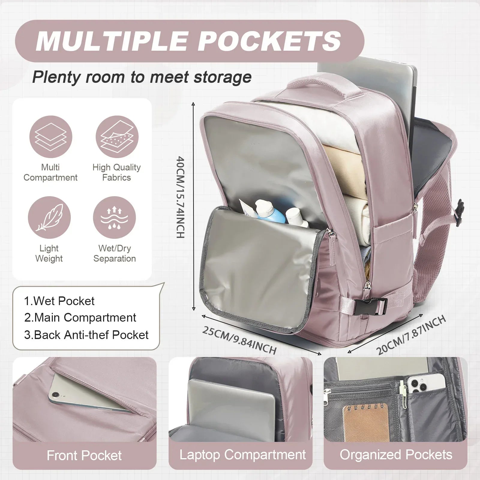 Women Men Travel Backpack , Cabin Bag Ryanair Hand Luggage 40x20x25 Travel Backpack College Bookbag Laptop Bag, eastpak rucksack - Luvia