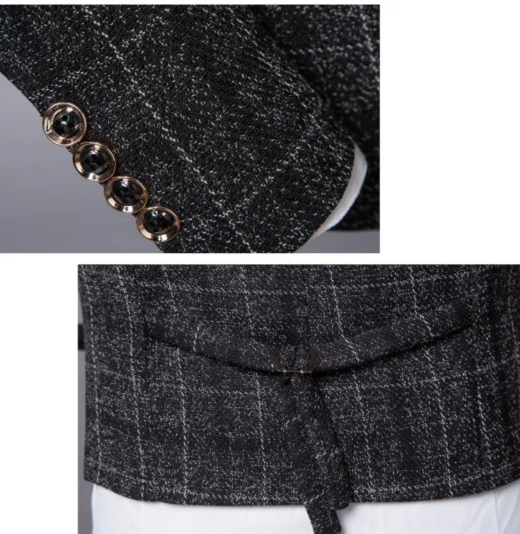 Formal Groom Wear 3 Piece (Blazer+ Vest + Pants) Men's Suit Fashion Business Gentleman Wedding Casual Plaid Cotton Linen Jacket - Luvia