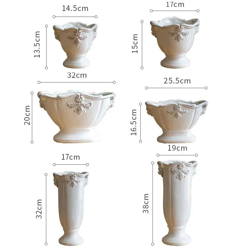 French Ceramic Vase Palace Flower Relief Decorative Living Room Flower Vases Retro Dining Room Desktop Ornaments Home Decoration - Luvia
