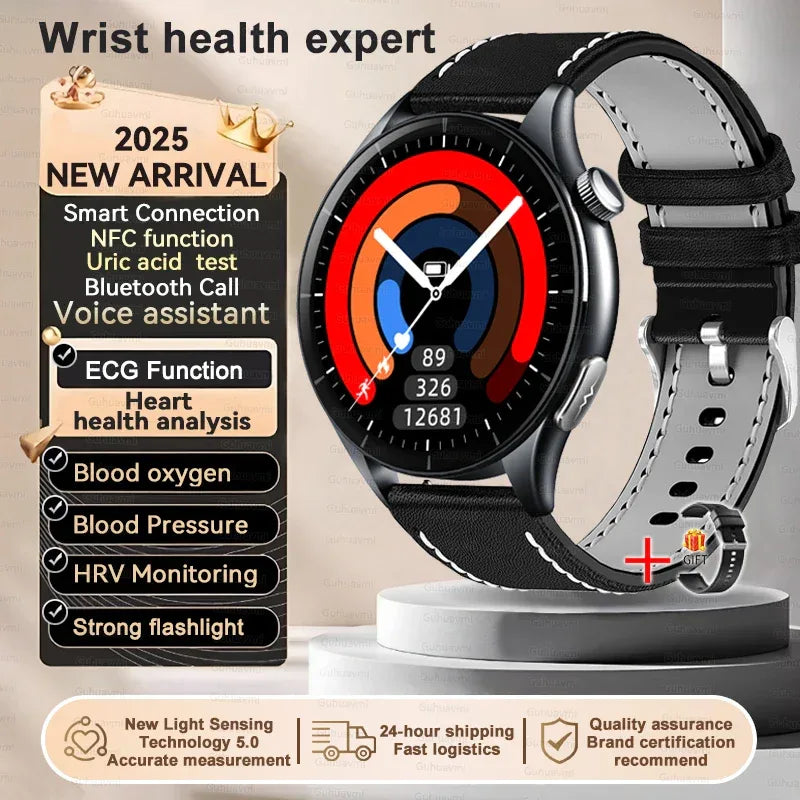 2025 New Body Fat Analysis Health Smart Watch ECG+PPG Uric Acid Lipid Blood Pressure NFC Clock Call Smartwatches For Men Women - Luvia