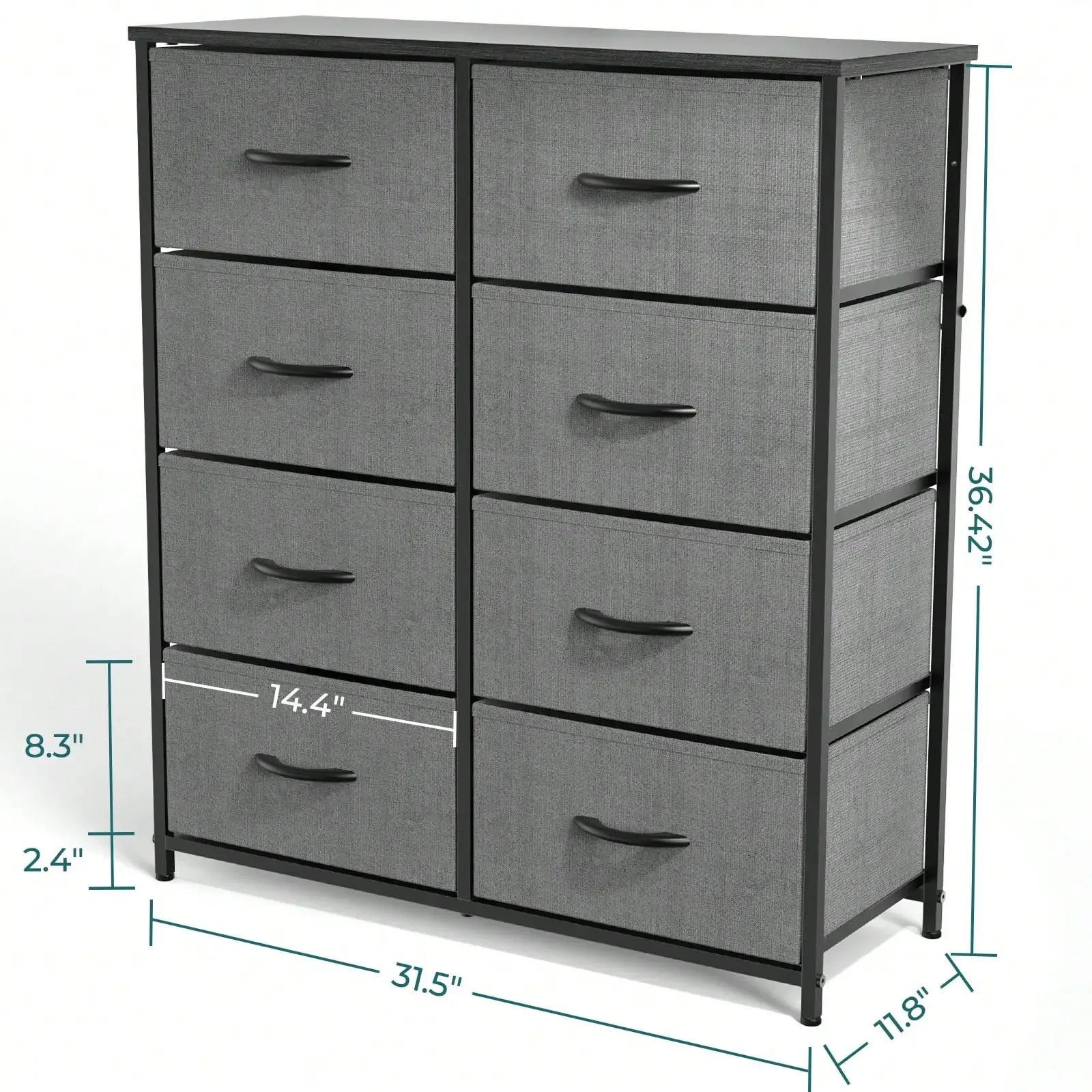 Tall Dresser With 8 Fabric Drawers Organizer Units, Chest Of Drawers For Bedroom With Wooden Top - Luvia