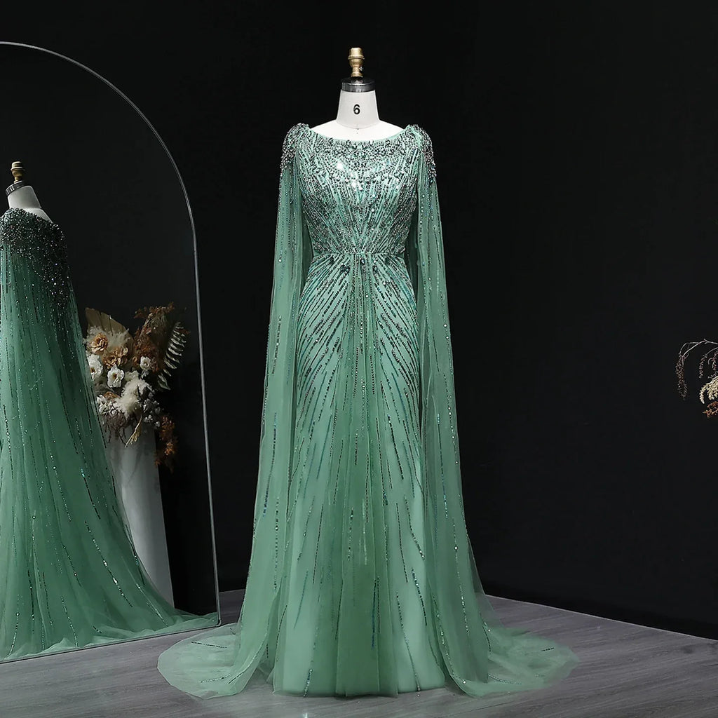 Sharon Said Luxury Gold Mermaid Evening Dress With Cape Sleeve for Women Wedding Party Lilac Prom Gown Arabic SS549 Customized - Luvia