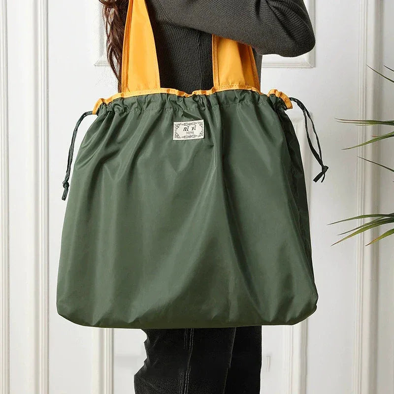 1-Pack Reusable Shopping Bag, Large Capacity Foldable Drawstring Eco-friendly Storage Bag, Casual Shopping Shoulder Bag - Luvia