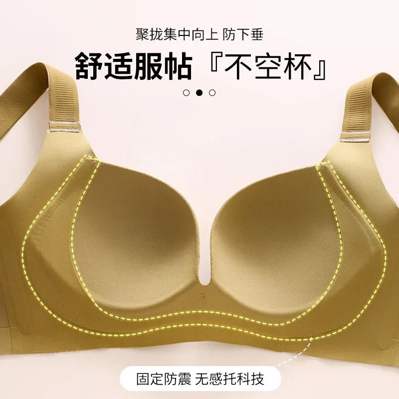 Seamless Bra for Women Plus Size Wireless Brassiere Lightly Lined Full Coverage Bra C D E Cup Sexy Bra Solid Padded Basic Femme - Luvia