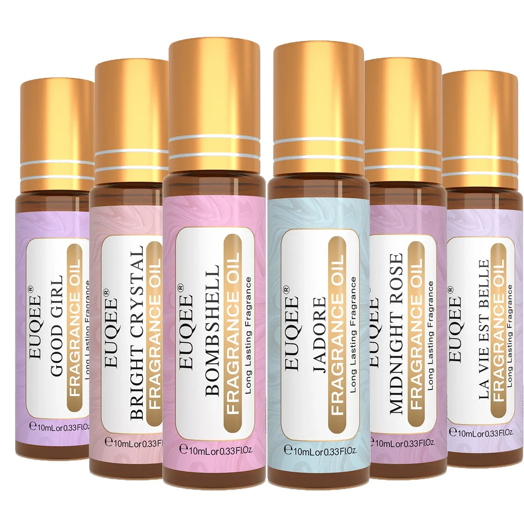 EUQEE 6pcs Fragrance Oils Set For Men & Women 10ml Roller Aroma Oil Good Girl Bright Crystal Coconut Vanilla Angel Strawberry - Luvia