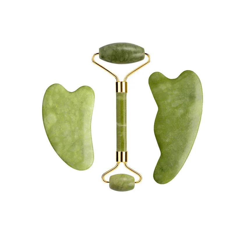 Natural Jade Roller Gua Sha Massage Set Guasha Board Comb Gouache Scraper Body Acupuncture Spa Facial Anti Aging Lifting Tools - Luvia