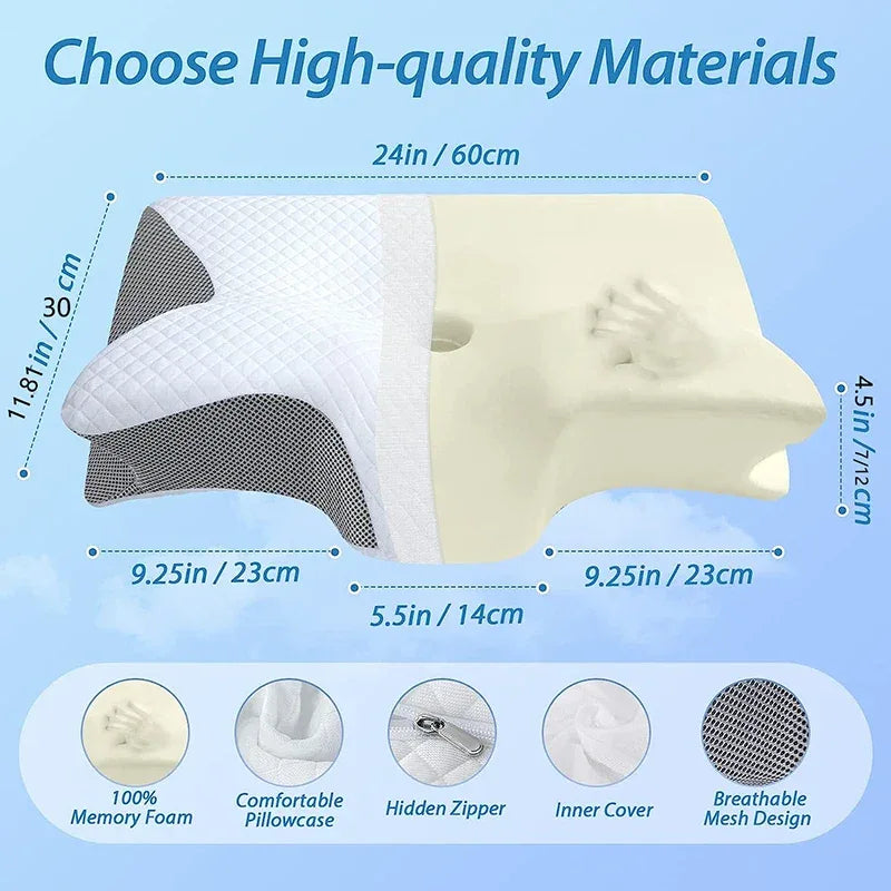 1pc Memory Foam Cervical Pillow, 2 in 1 Ergonomic Contour Orthopedic Pillow for Neck Pain, Contoured Support Pillows,Neck Pillow - Luvia