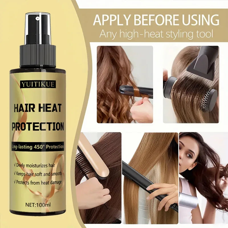 Hair heat protection spray, long-lasting protection up to 450 degrees, deeply moisturizes hair, making it soft and smooth. - Luvia