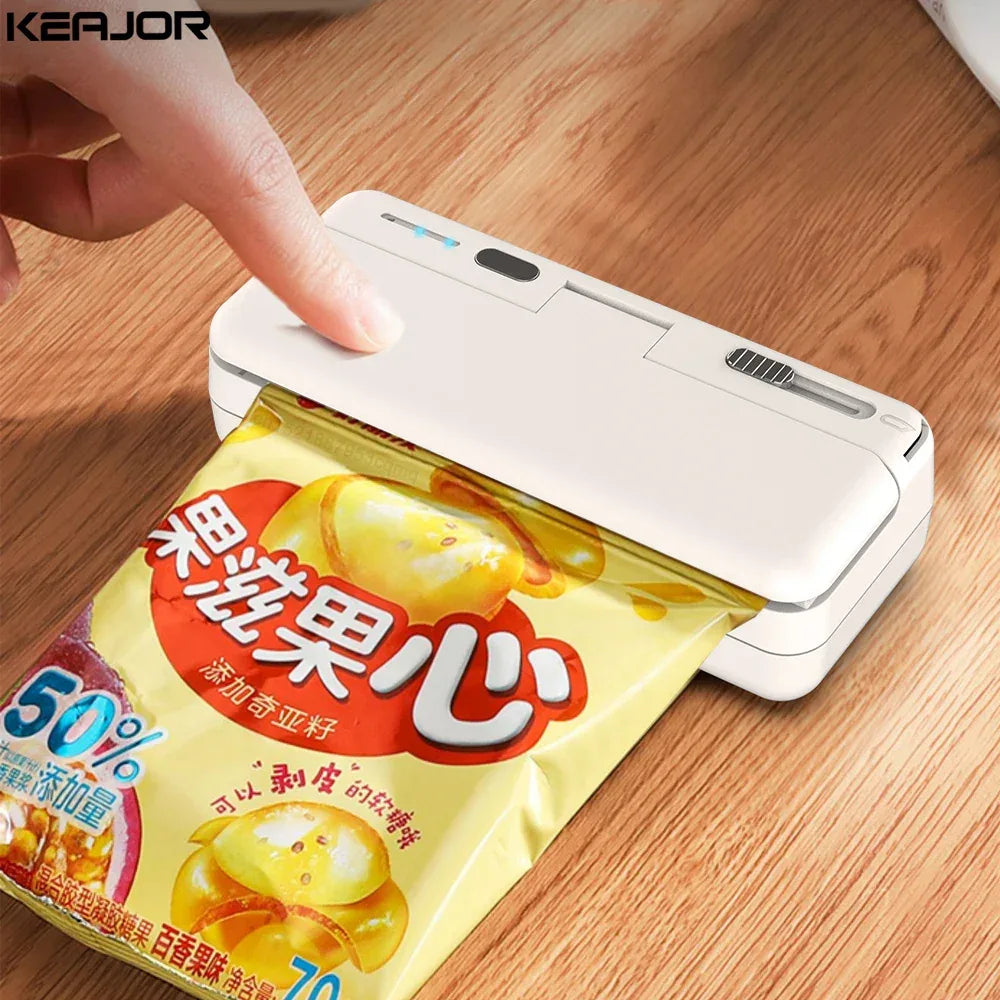 Mini Sealer 2in1 Plastic Bag Sealing Machine Portable Food Package Bags Sealer USB Rechargeable Handheld Plastic Bag Heat Sealer - Luvia