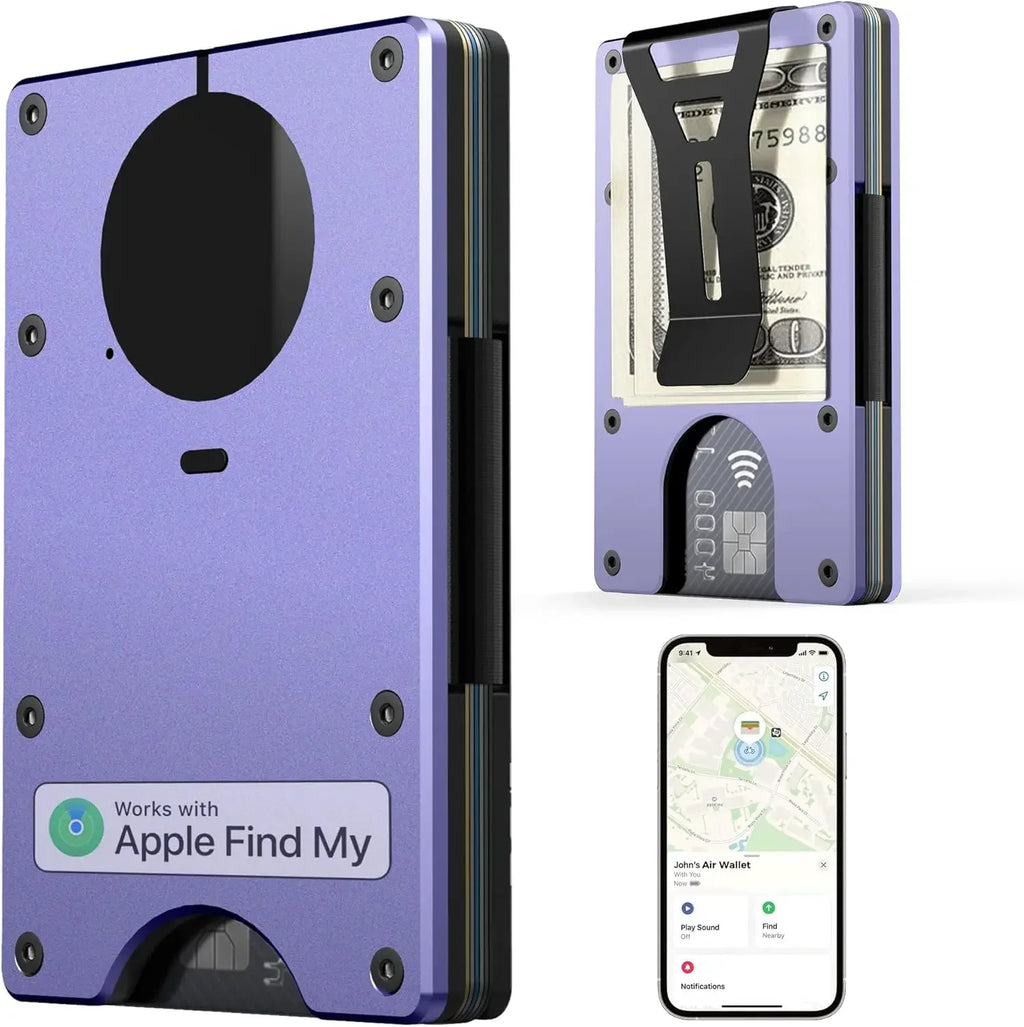 RFID Blocking Credit Card Holder, Slim Wallet For Men, Compatible with Find My iOS Only, Detachable Money Clip - Luvia