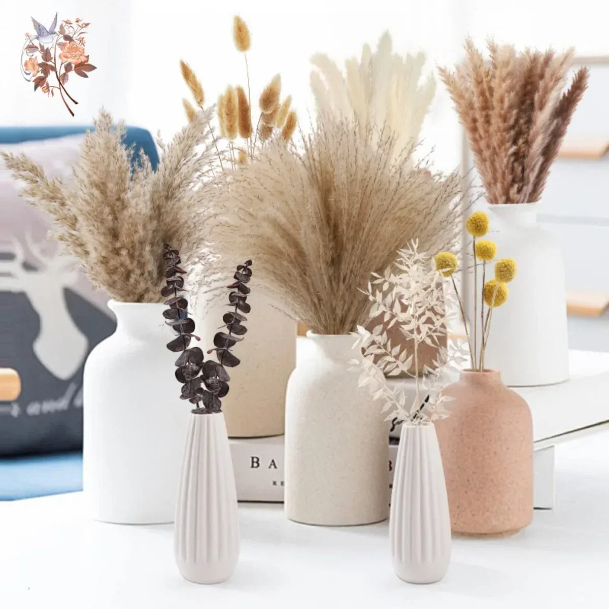 Natural Pampas Grass Bouquet Dried Flowers Autumn Home Room Decoration DIY Christmas Gift Artificial Flowers Wedding Arrangement - Luvia