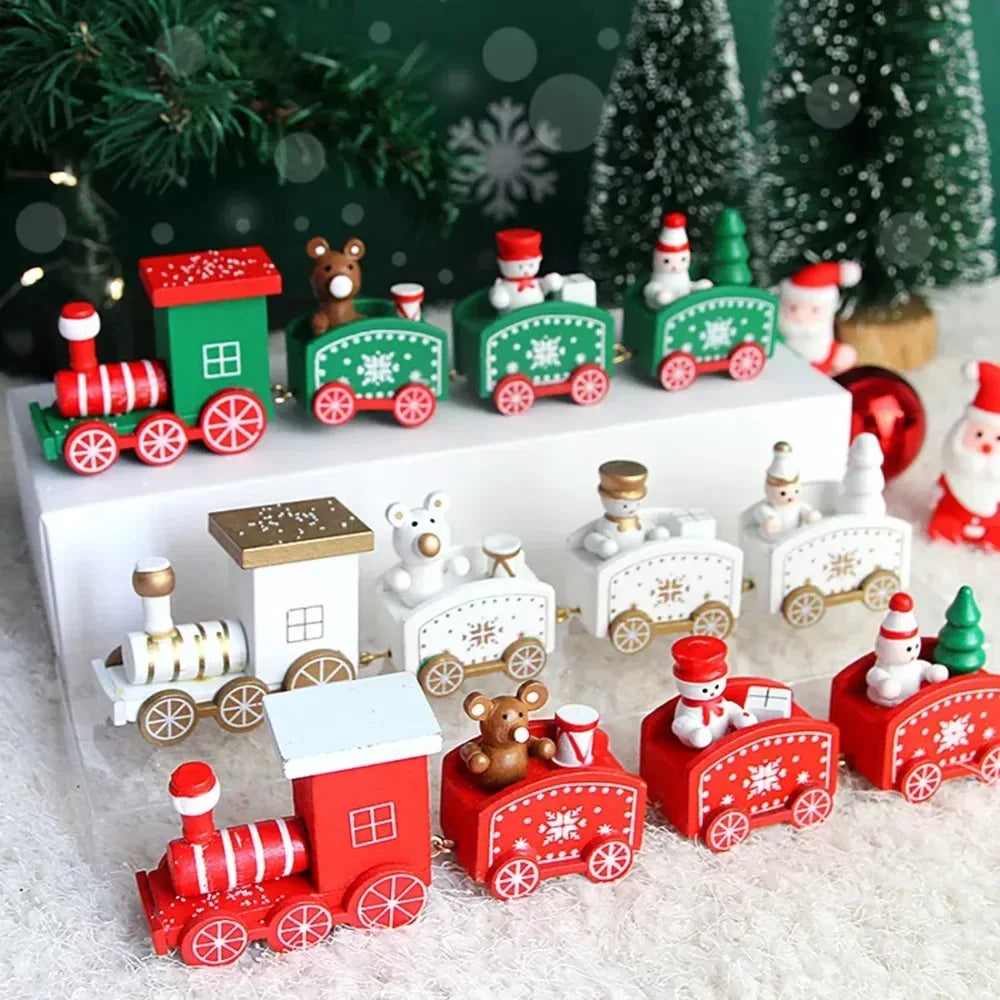 Christmas Wooden Train Set New Year Decoration Gift Mini Train Desktop Decoration Cute Holiday Desktop Train Toy Ornament - Luvia