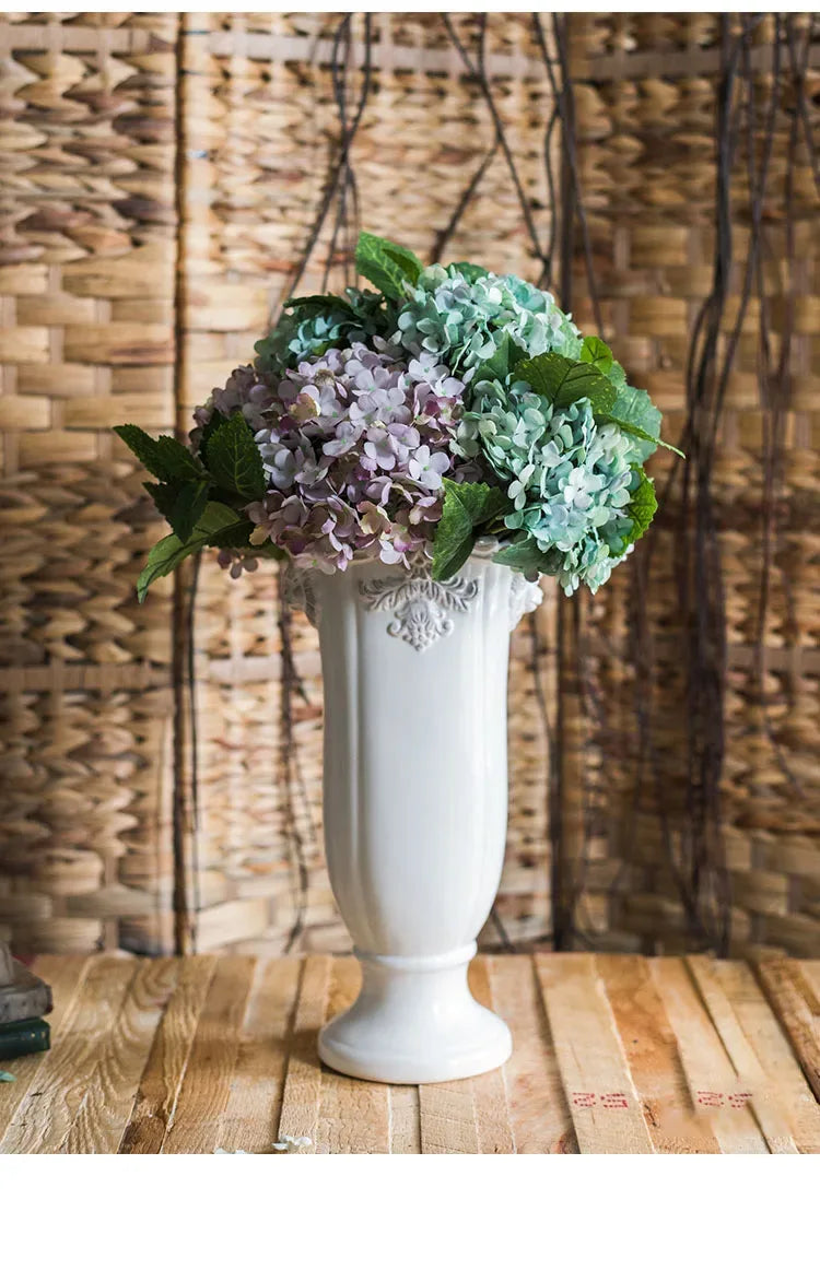 French Ceramic Vase Palace Flower Relief Decorative Living Room Flower Vases Retro Dining Room Desktop Ornaments Home Decoration - Luvia